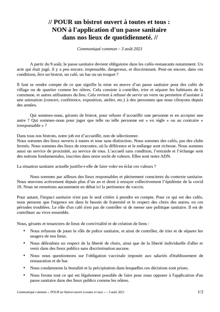 POUR un bistrot ouvert a toutes et tous - Communique commun MAJ - 03 aout 2021-page-001